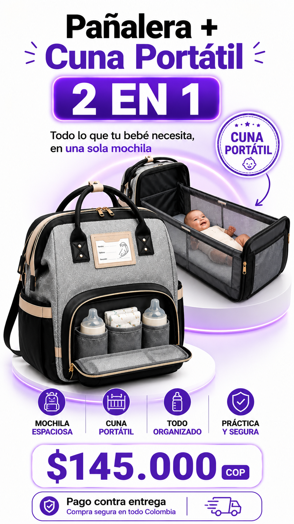Pañalera con Cuna Portatil